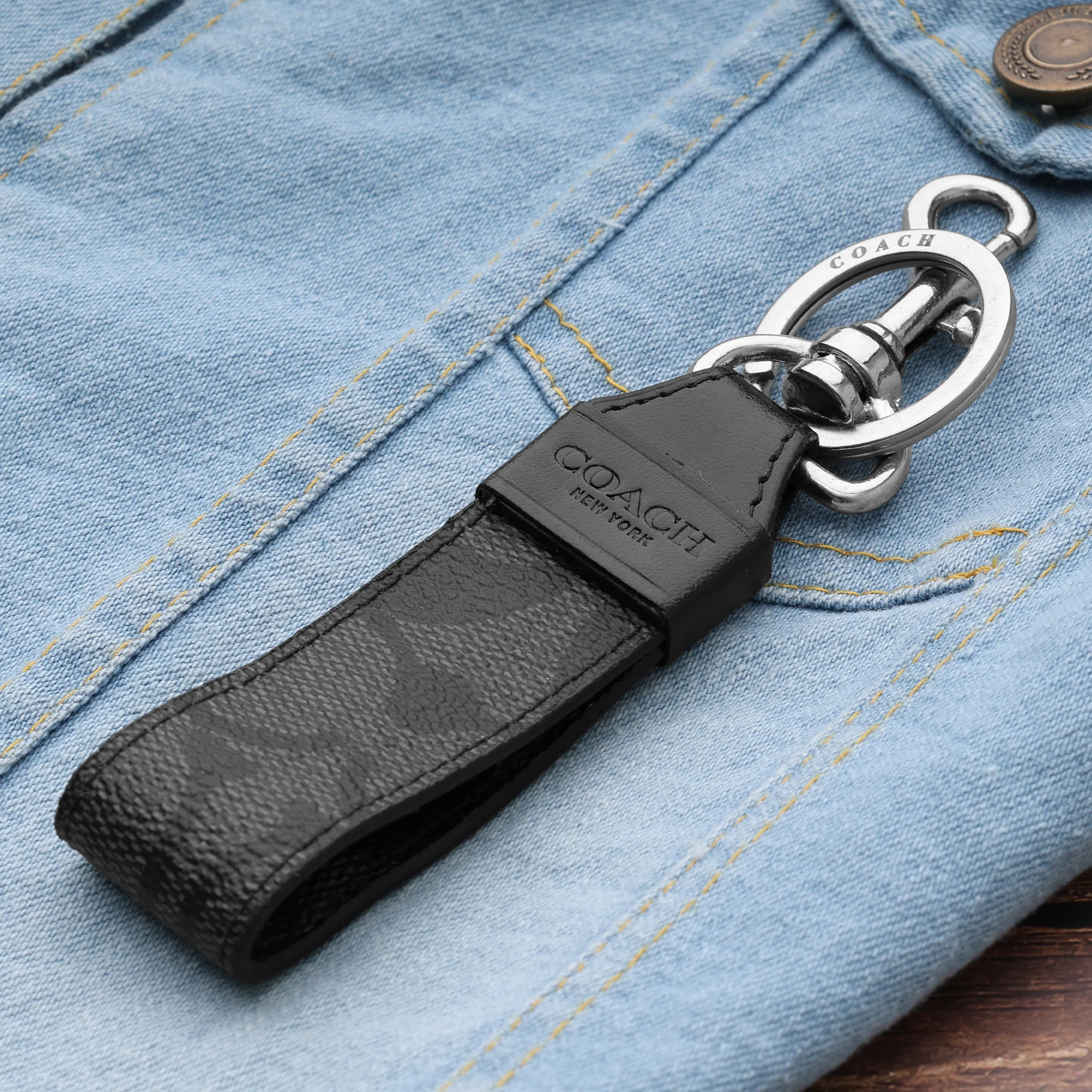 Signature Black Leather Keychain - Image 4