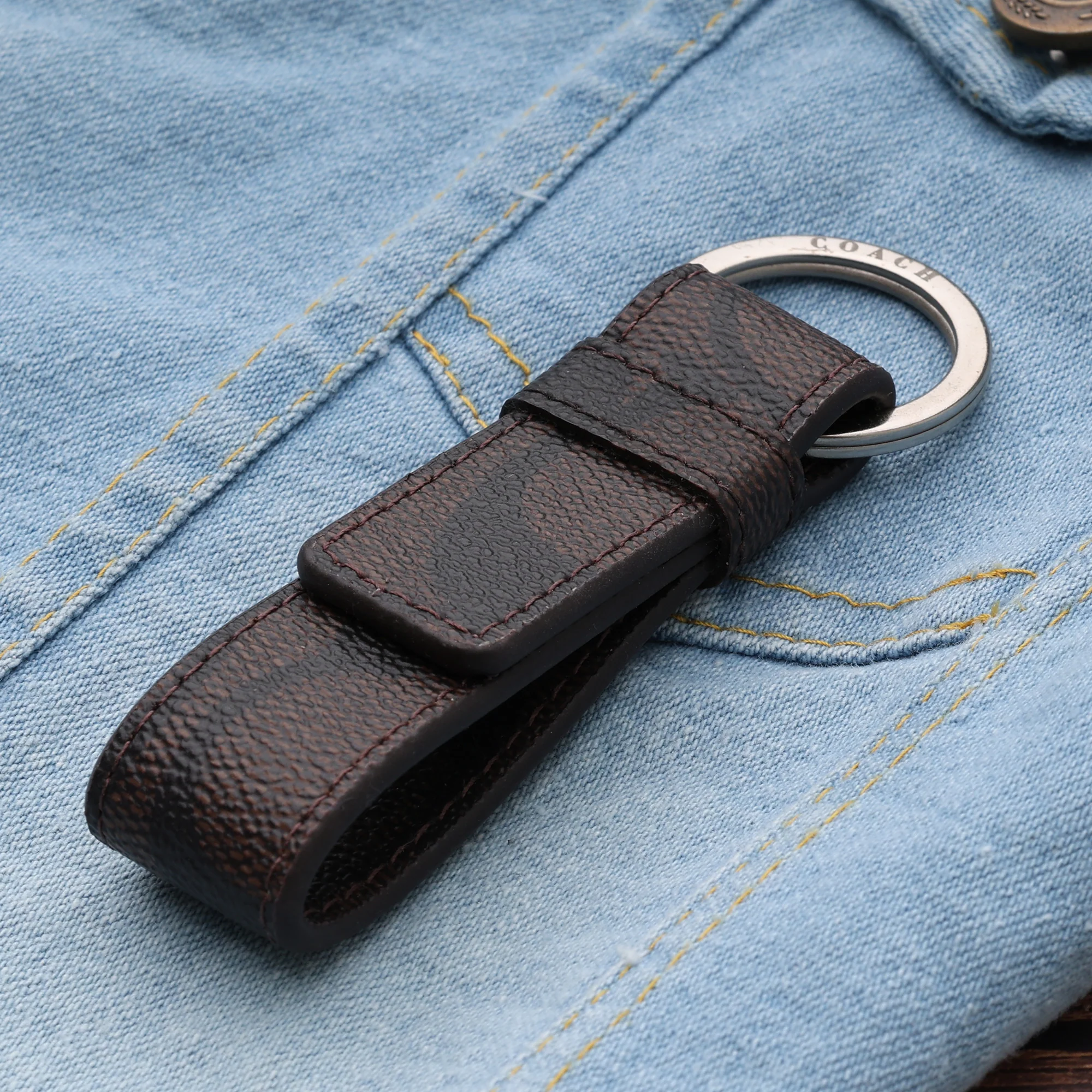 Signature Brown Canvas Key Fob - Image 4
