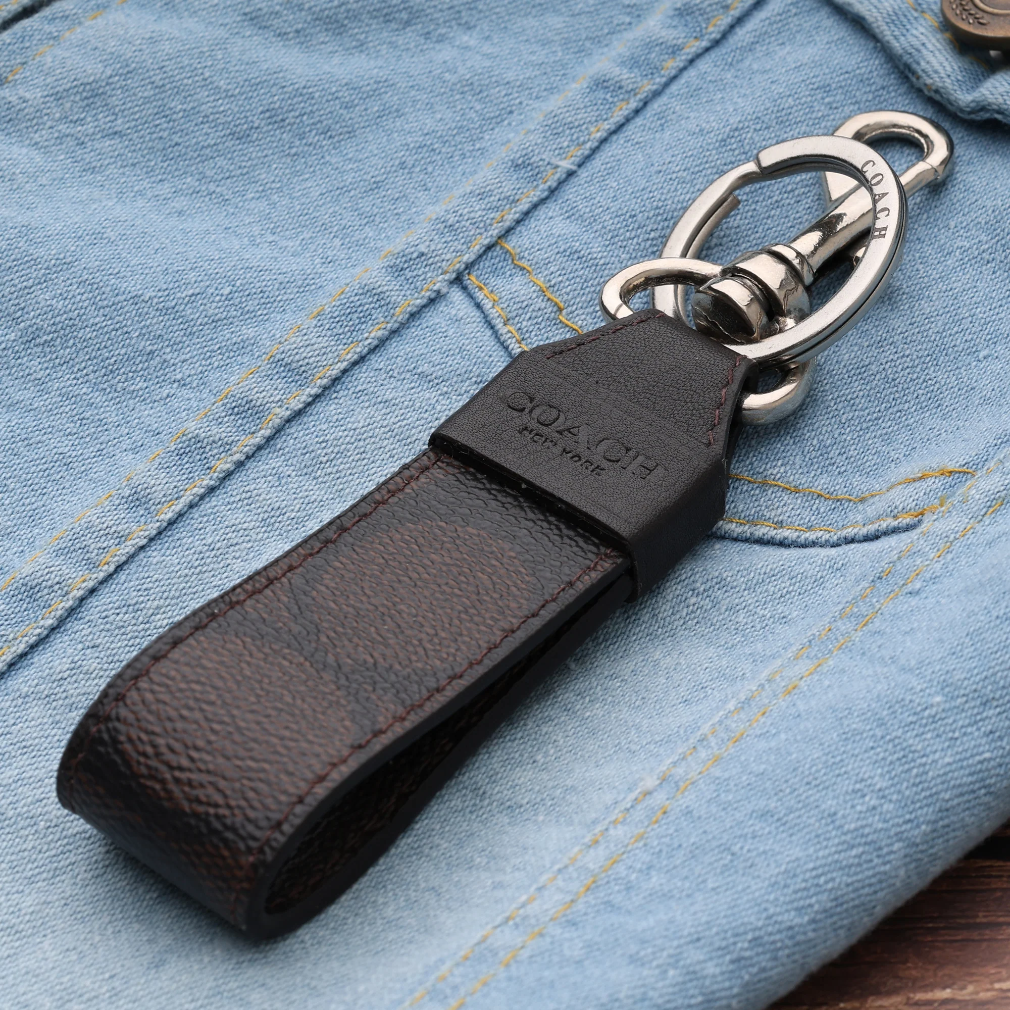 Signature Brown Leather Keychain - Image 4