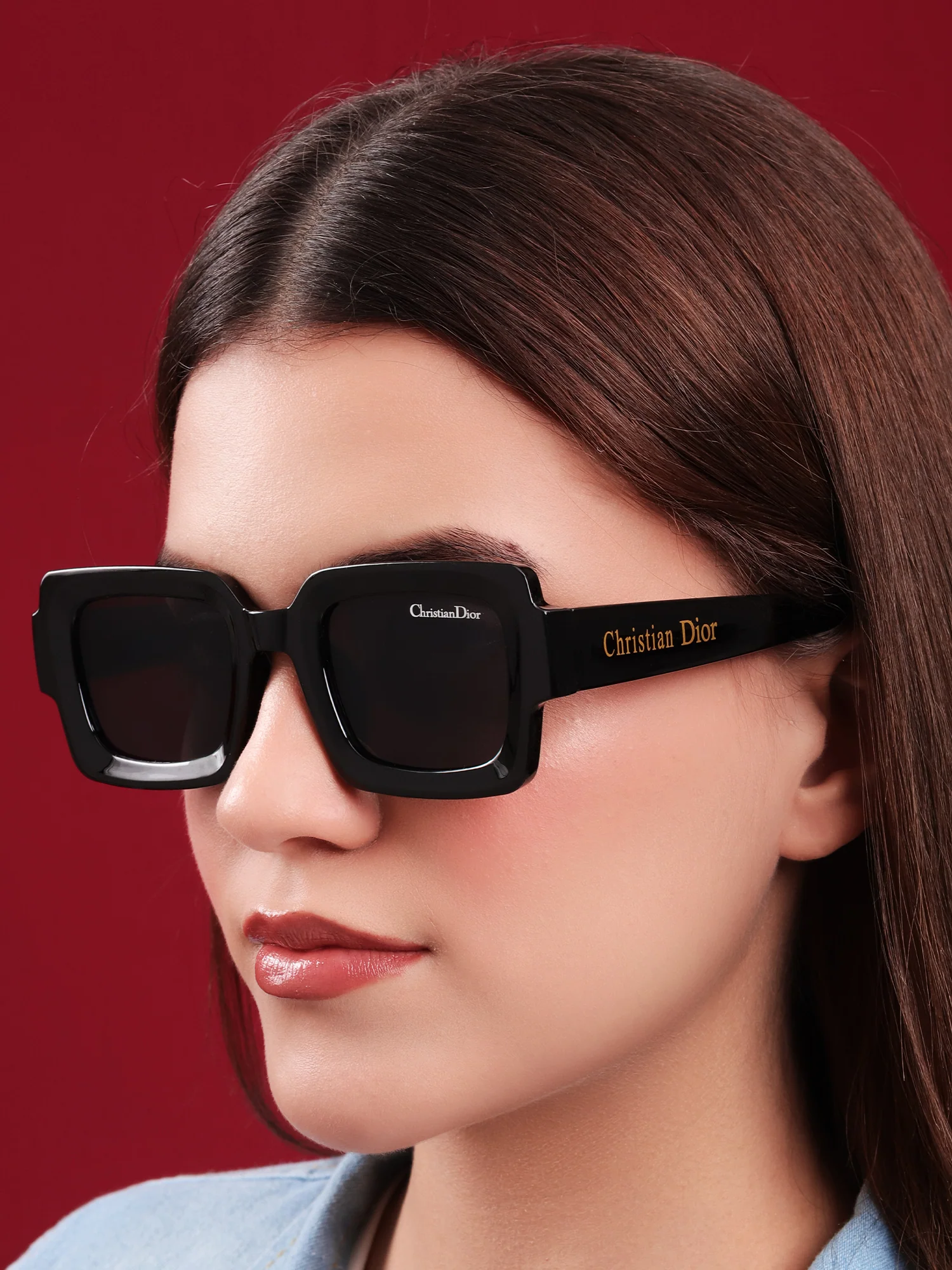 Square Statement” Black Acetate Sunglasses - Image 4